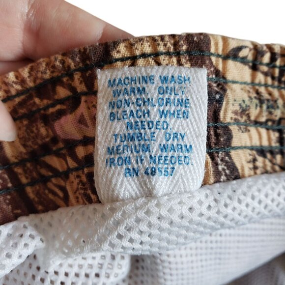Vintage 1990s Mervyns Cheetah Brand Swim Shorts Mesh Lined Brown Print Retro - Picture 5 of 11